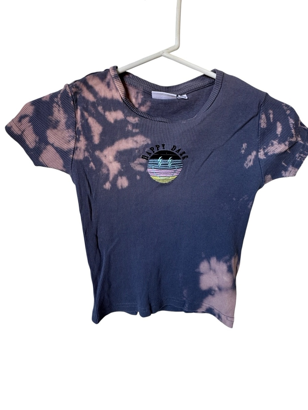 Tie-Dye Retro Happy Daze Hippie Ribbed Crop Top Tee Women’s XS